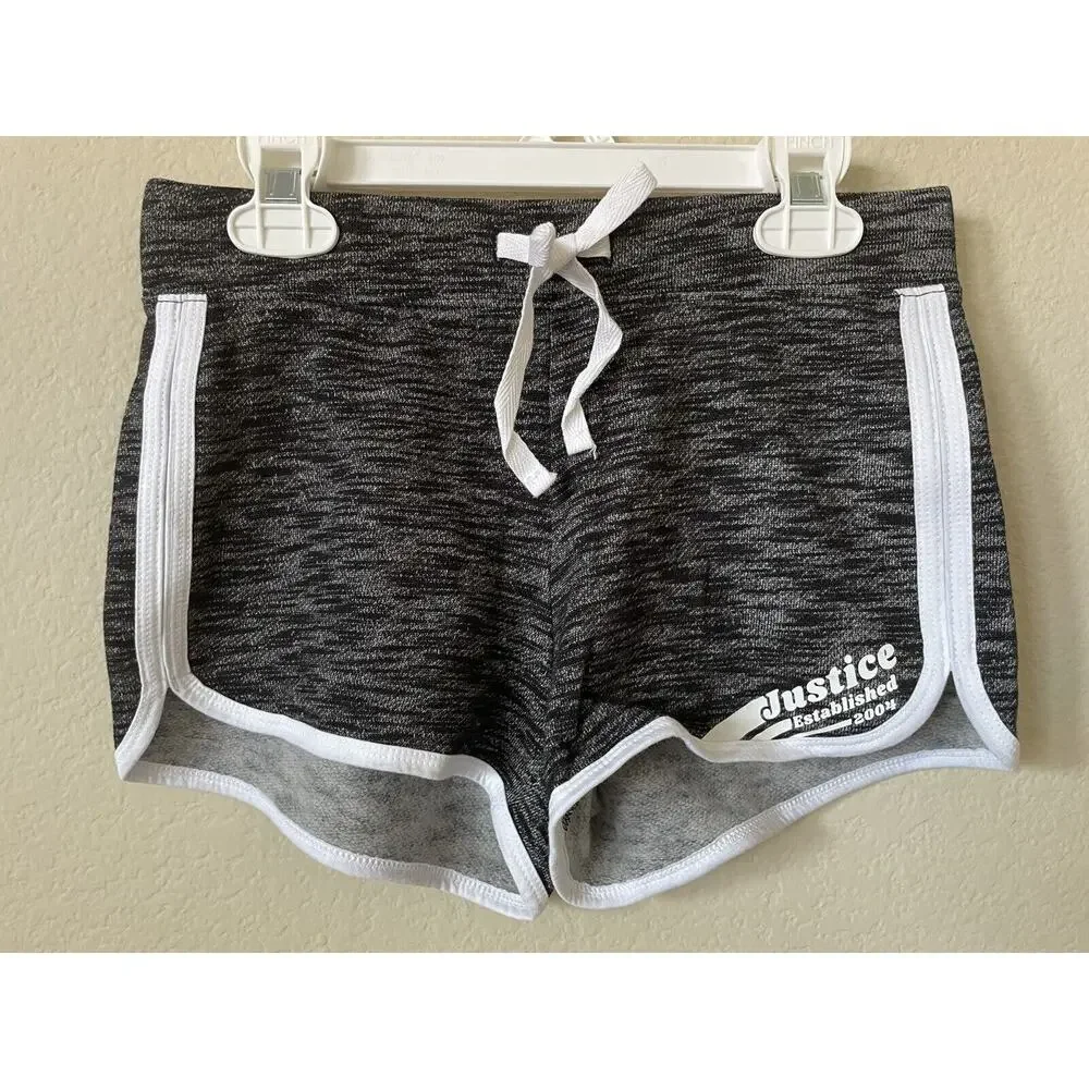Justice Active Heather Black White Stripe Trim Girls’ Dolphin Shorts Size 10